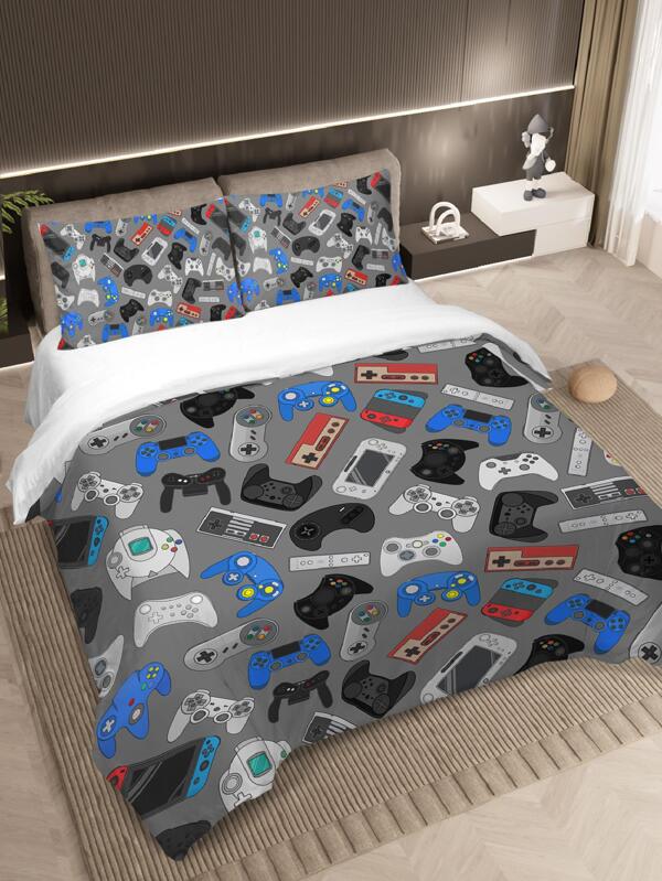 Video Game Bedding Set Modern Gamer Down Bedding Twin/Full Size For Kids Boys Children Youth Colourful Game Contollers Duvet Cover For All Season