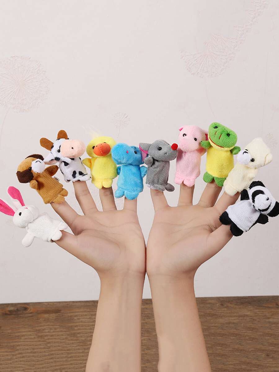 10 件套可爱手指玩偶婴儿迷你毛绒玩偶，儿童益智手指玩偶卡通动物毛绒玩具儿童公仔礼物