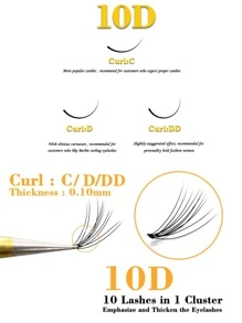 60 cụm lông mi giả riêng lẻ 10d dày 0,10mm C/D/Dd cong, dùng cho nối mi, cụm lông mi, cụm lông mi, lông mi riêng lẻ, lông mi, lông mi giả - 9mm - Xem 3