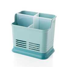 Multifunctional Cutlery Holder - Plastic Utensil Drainer And Organizer For Spoons, Forks, Chopsticks, Kitchen Countertop Storage Rack - Blue - View 1