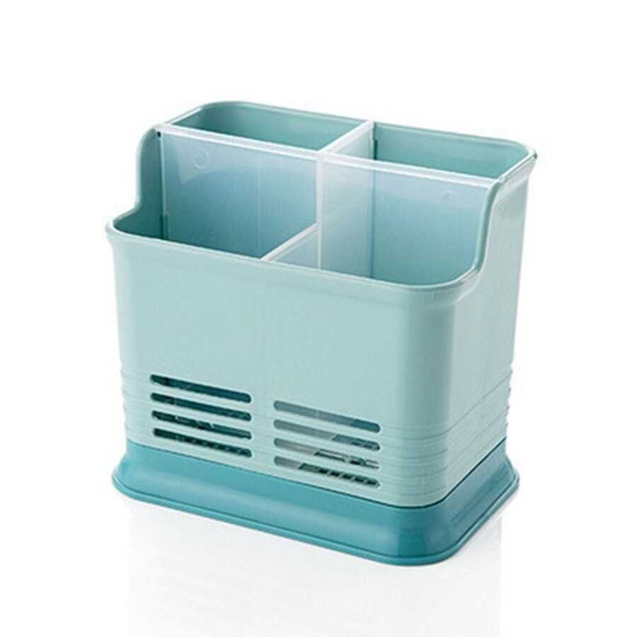 Multifunctional Cutlery Holder - Plastic Utensil Drainer And Organizer For Spoons, Forks, Chopsticks, Kitchen Countertop Storage Rack - Blue - View 1