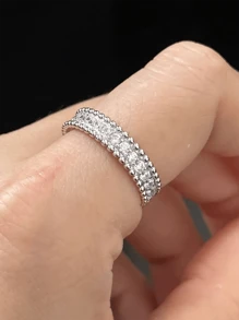 1pc Deluxe S925 Sterling Silver Full Star Design Full Row Rhinestone Ring For Women, Gift, Daily Wear - Silver - View 4