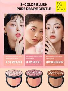 Too Cool for School 9.5g K-Beauty 自然光泽腮红粉盘，3 色，哑光裸色面部腮红，轻盈，光滑，带镜子，面部美容化妆品，K-Beauty - #1 蜜桃色 - 查看 10