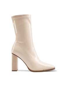 Women's Gogo Boots  Square Toe Elastic Ankle Boots High Chunky Block Heel Mid Calf  Christmas Holiday New Year Winter Boots - 米色 - 查看 6