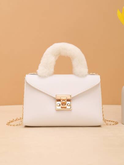 Bolso bandolera de cadena de piel sintética suave y aterciopelada, bolso de mano de material fuzzy para compras diarias, de moda para otoño e invierno