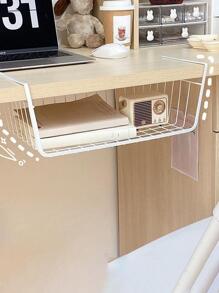 1入組鐵懸掛籃子桌面儲物架帶鉤適用於學生宿舍,壁掛式儲物架桌下 - 白色 - 查看 3