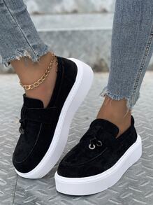 Comfortable Flat Loafers With Tassel And Thick Soles For Women's Casual Wear