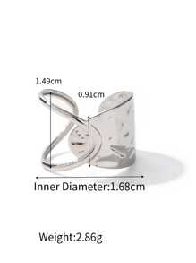 Uworld 1pc Waterproof Tarnish Free Hypoallergenic Silver 18K Gold Plated Stainless Steel Ring Wide Gift Simple Wavy Leaf Design Geometric Opening Rings For Women Party Wearing - Silver - View 8