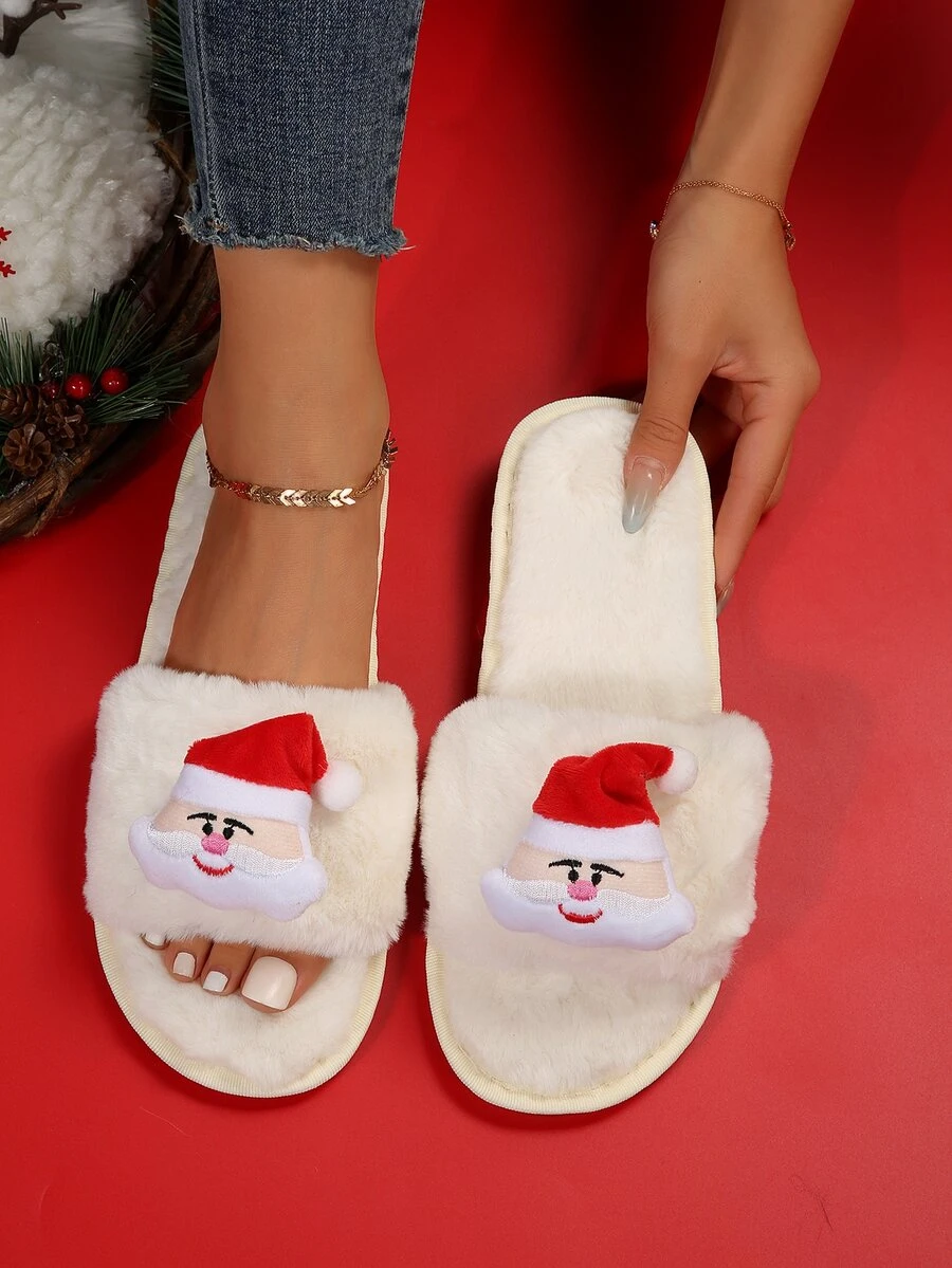Chanclas de casa de mujeres de moda Papá Noel de Navidad decorativo - Blanco - Ver 1