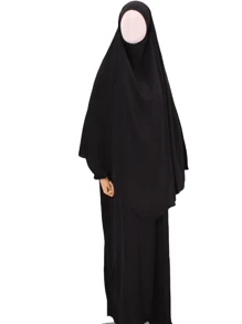 1 套纯色透气面料女士头巾女士头巾适合女士长袍面纱服装 - 黑色 - 查看 5