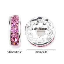 100pcs Pink Rhinestone Diy Handmade Water Drop Shaped Spacer Beads For Bracelet Making, With Hole - Pink - View 4