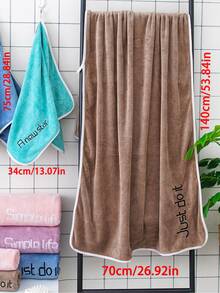 1 件蓝色涤纶长方形浴巾毛巾套装刺绣字母图案男女家用成人，Ren 游泳浴巾速干吸水，柔软不褪色，适用于浴室、酒店、健身房等 - 藍色 - 查看 2