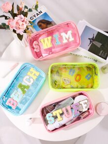 Chenille Stuff Letter Trong suốt Túi trang điểm du lịch Preppy Patch, 1Pc Túi đựng mỹ phẩm đa chức năng nhẹ Túi đựng vòi hoa sen Túi đựng mỹ phẩm di động Hộp đựng bàn chải có khóa kéo cho son môi, cọ, chăm sóc da, điện thoại di động, tiền xu, vật dụng nhỏ, cho gia đình, du lịch, kỳ nghỉ Và sử dụng trong trường học Hộp đựng đồ trang điểm Hộp đựng đồ trang điểm - Hồng - Xem 8