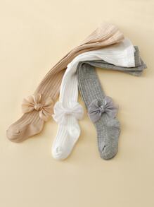 3 Pairs Girls Cute Bow Decor Versatile Solid Color Tight Leggings, Soft & Fashionable For Girls Daily Wear - Multicolor - View 2