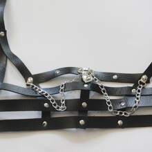 1pc Women's Punk Style Belt With Chain Decoration - Black - View 6