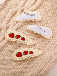 4入組/套可愛草莓和櫻桃圖案髮夾,適用於校園聚會、旅行和拍照