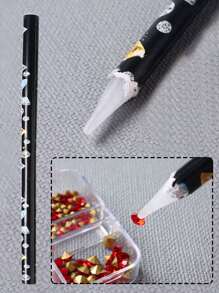 FULL BEAUTY 1入組白色鑽石拾取點陶瓷棒，用於拾取石頭和指甲藝術飾品，鑽石撿起筆