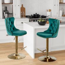 2/4/6 Piece Set Adjustable Swivel Bar Stools, Dining Bar Chairs With Velvet Tufted Back, Metal Base, Footrest For Home Bar, Dining Room, Kitchen Island. - 綠金 - 查看 1