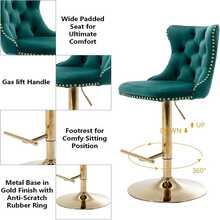 2/4/6 Piece Set Adjustable Swivel Bar Stools, Dining Bar Chairs With Velvet Tufted Back, Metal Base, Footrest For Home Bar, Dining Room, Kitchen Island. - 綠金 - 查看 6
