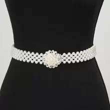 1 Stück Damen Taillenkette mit Perlendekor, Silber Schnalle und elastischem Gürtel in Gold, einfaches koreanisches Stil Kleider Accessoire für Halloween