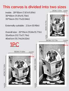 1pc Animal Bathroom Art, A Dog Reading Newspaper On The Toilet, Canvas Wall Decor, White, Suitable For Living Room Entryway Home Decor, Art Canvas Print, Suitable For Living Room Bedroom Or More, Reusable And Removable Unframed Wall Art - Multicolor - View 3