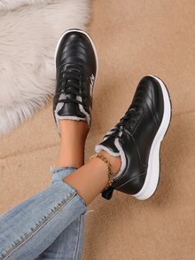 女性休閒運動鞋,冬天溫暖毛絨襯墊平底防滑軟底旅行跑步鞋 - 黑色 - 查看 3