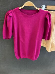 Women Knit Tops - 玫紅色 - 查看 1