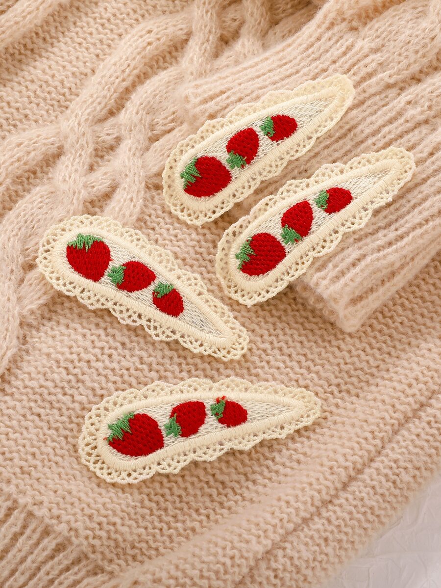 4入組/套可愛草莓和櫻桃圖案髮夾,適用於校園聚會、旅行和拍照