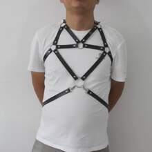 1pc Men's Leather Personalized Bondage Chest Strap And Shoulder Strap - Black - View 2