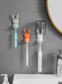 1pc Bathroom Cartoon Rabbit Shaped Hook Multifunctional Toothbrush Holder