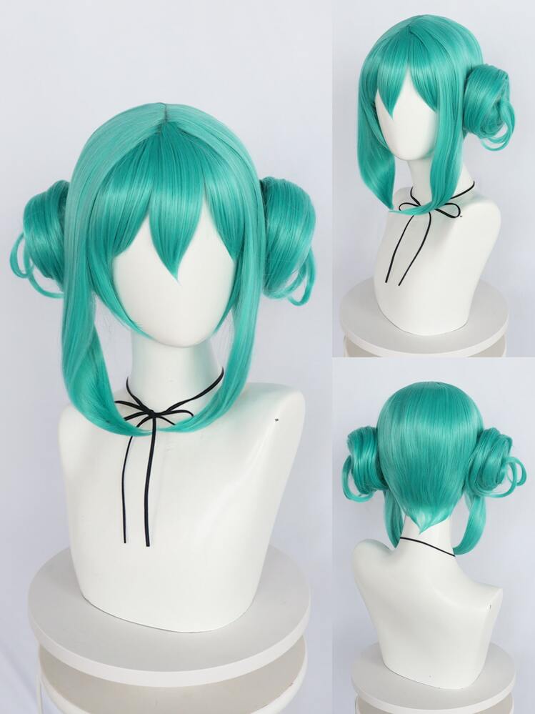 アニメ風 コスプレウィッグ 前髪付き スカイブルー 14インチ 防熱繊維