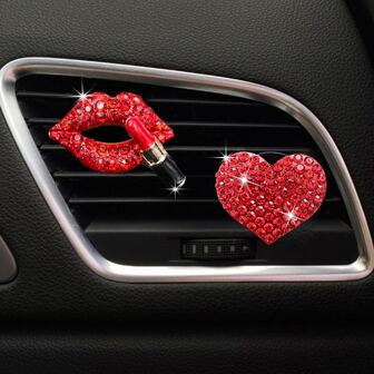 2/4 件水钻心形和唇形汽车出风口夹香薰装饰配件，汽车内饰装饰