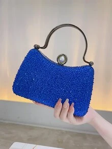 Blue Rhinestone & Faux Pearl Decor Evening Handbag For Parties - Royal Blue - View 2