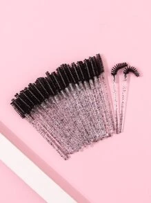 50入組柔軟可彎曲的睫毛刷和眉梳，攜帶方便的螺旋化妝刷，適用於多種用途 - 黑與白 - 查看 4