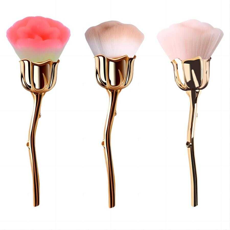 1pc Flower Nail Brush For Manicure Rose Nail Art Brush Nail Accessories Tools Popular Round Small Gel polish Dust Cleaning Brushes - Brown - View 1
