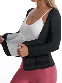 运动户外桑拿套装女士出汗塑身热腰训练紧身胸衣长袖衬衫健身上衣减肥腰带健身房配件腹部瘦身束腹带，腰带腹部瘦身束腹带 - 銀色 - 查看 5