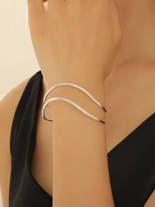 1 件时尚简约金色金属手镯，独特的个性化配饰/送给女朋友的礼物 - 銀色 - 查看 1