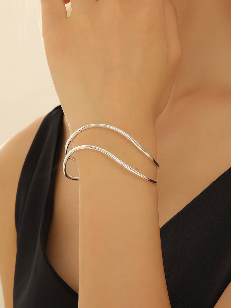 1 件时尚简约金色金属手镯，独特的个性化配饰/送给女朋友的礼物 - 銀色 - 查看 1