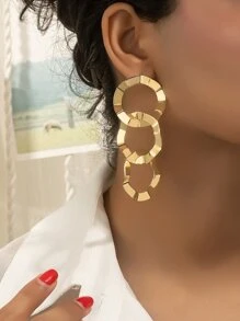1pair Metallic Circle Design Fashionable Statement Earrings - Yellow Gold - View 1