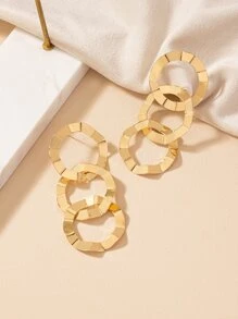 1pair Metallic Circle Design Fashionable Statement Earrings - Yellow Gold - View 2