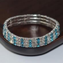 1pc Fashionable Bridal Bracelet With Rhinestone Decoration, Elastic Design - Multicolor - View 6
