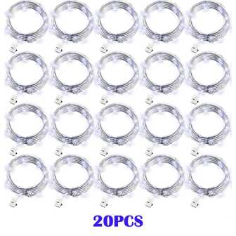 1/20入組串燈20LED 7英尺/2米銀銅線電池供電裝飾燈，適用於DIY工藝婚禮派對裝飾（白色）