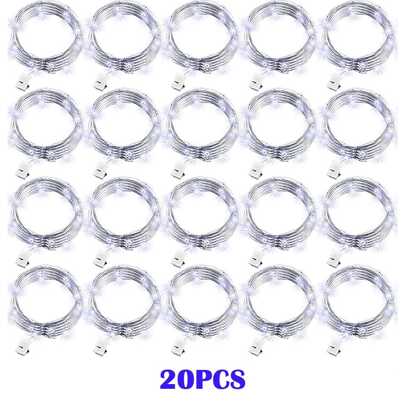 1/20 paquete Luces de hadas de cuerda con 20 LED de 7 pies/2 metros de alambre de cobre plateado alimentadas por batería para adornos de manualidades de Body blanco para bodas, fiestas y decoración