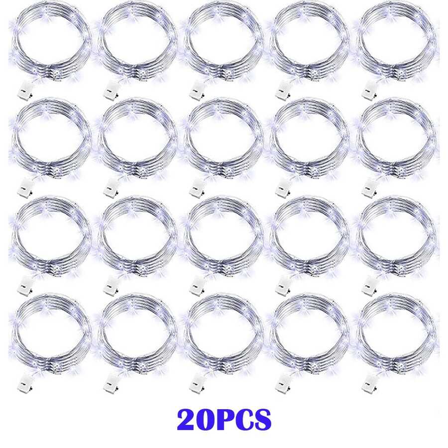 1/20 Pack String Fairy Lights 20LED 7feet/2m Silver Copper Wire Battery Powered Decorations Lights For DIY Crafts Wedding Party Decor(White) - White - View 1