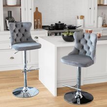 2/4/6 Piece Set Adjustable Swivel Bar Stools, Dining Bar Chairs With Velvet Tufted Back, Metal Base, Footrest For Home Bar, Dining Room, Kitchen Island. - Abu-abu perak - View 1