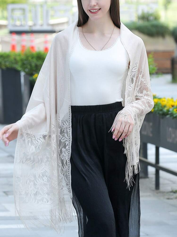 1入組女性蕾絲披肩圍巾適合婚禮,日常,休閒,宴會,度假 - 白色 - 查看 4