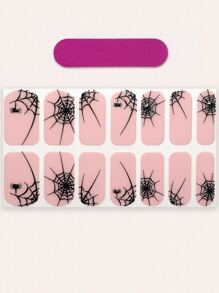 3d粉色萬聖節蜘蛛網美甲貼紙裝飾,附送1個美甲文件作為禮物 - 粉色 - 查看 2
