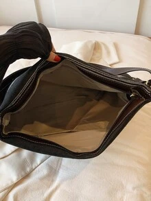 Striped Pattern Large Capacity Women's Shoulder Bag - Black - View 8