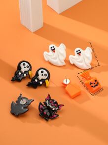 4對/組流行哥德風格樹脂頭骨、鬼、精靈、南瓜吊墜耳環,適用於女性萬聖節派對禮物
