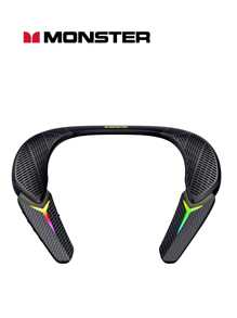 Monster Stinger Neck Speaker, Neckband Bluetooth Speaker with 10H Playtime, True 3D Stereo Sound, Low Latency, RGB Lights, Built-in Mic, Wireless Wearable Speaker for Gaming Movies Music, Lightweight - 黑色 - 查看 1